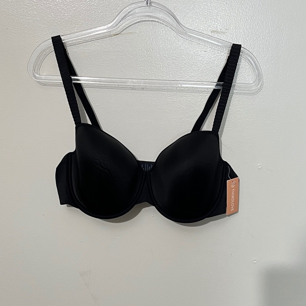 ThirdLove 24/7 Classic T-Shirt Bra Women 42C Black Underwire Memory Foam Cup